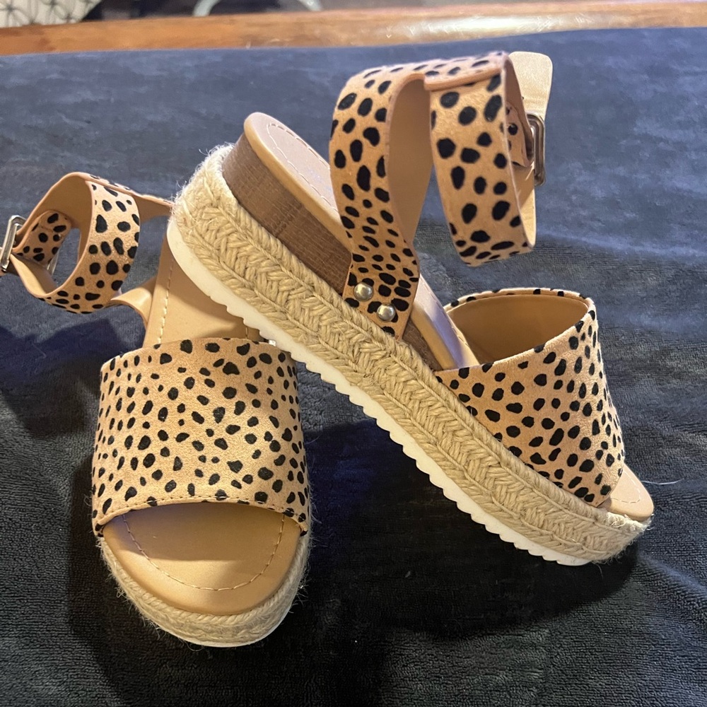 Animal print ankle strap wedges